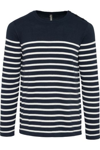 Maglione marin uomo Maglione di cotone lavorato a maglia k989 - Striped navy / Off white
