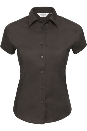 Ladies’ short sleeve fitted stretch shirt r-947f-0 - Chocolate