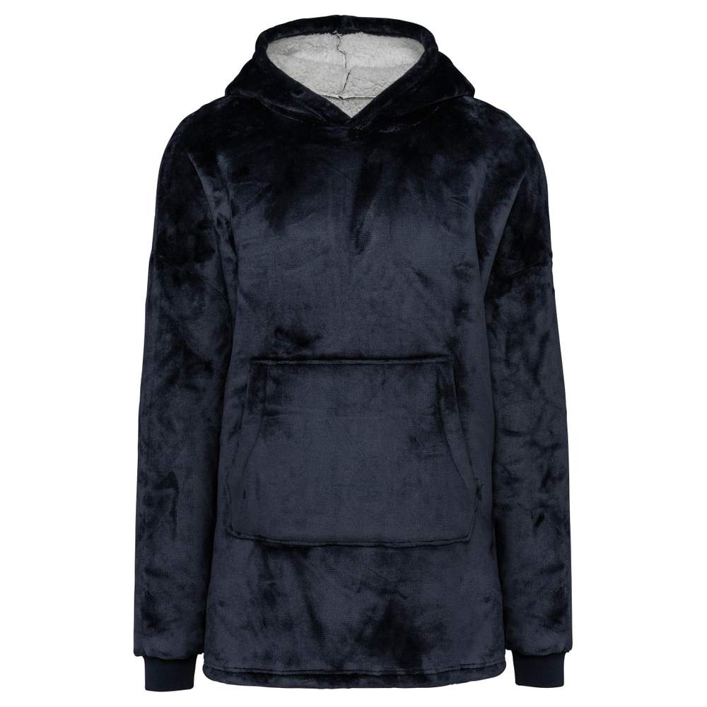 Ponczo plaid uniseksowy sweter oversize z wełny sherpa k410 - Night navy