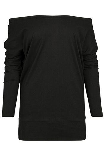Camiseta de manga larga de batwing de ladies de algodón holgada by107 - Black