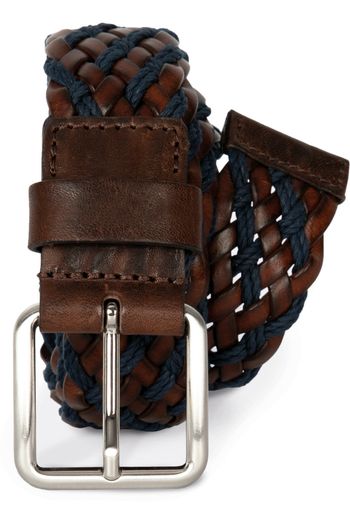 Flettad läderbälte av bomull kp822 - Dark brown / Light navy