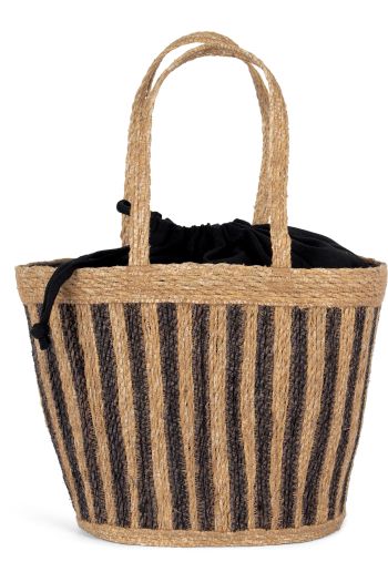 Gestreifter Korbsack aus Meergras kins135 - Striped seagrass black / Black night