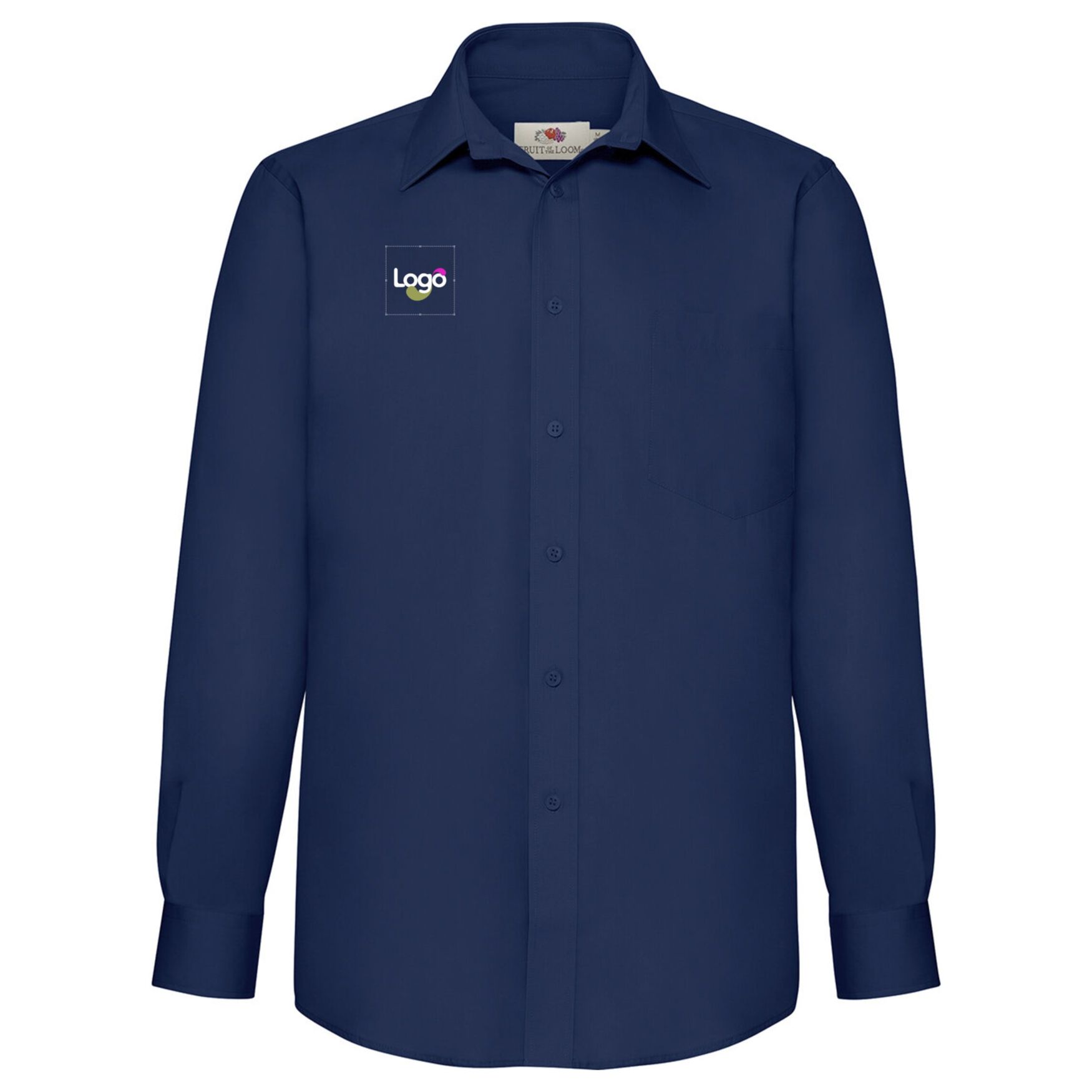Heren lang mouw poplin shirt 65-118-0 gepersonaliseerd - Marine