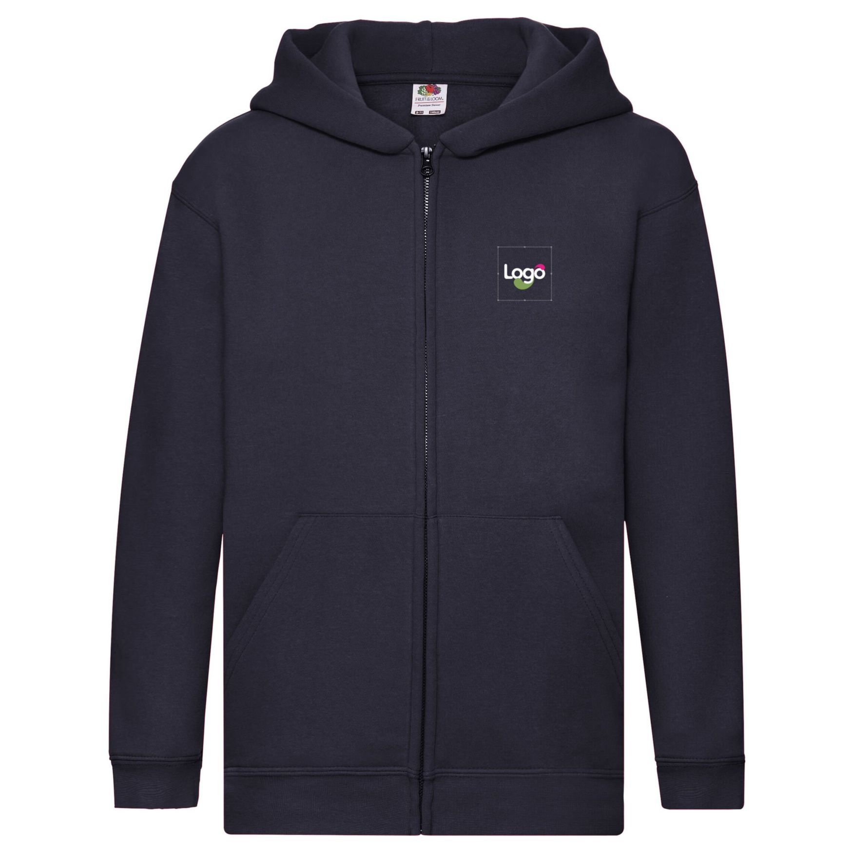 Premium Kapuzen Sweatjacke Kinder 62-035-0 personalisierung - Bleu fonce