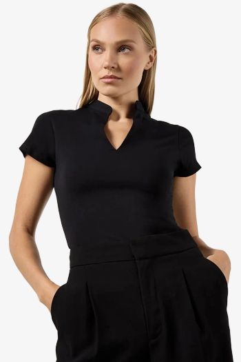 Camiseta polo de manga curta com decote em V de algodão elastano kk770