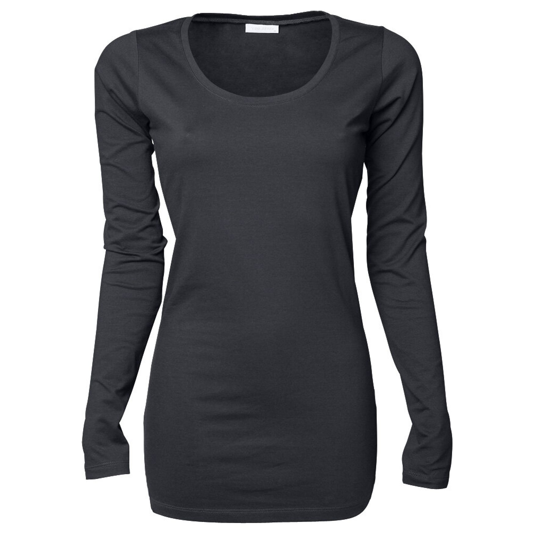 Ladies Stretch LS T-Shirt Extra Lang Personalisierung 457 - Dark grey