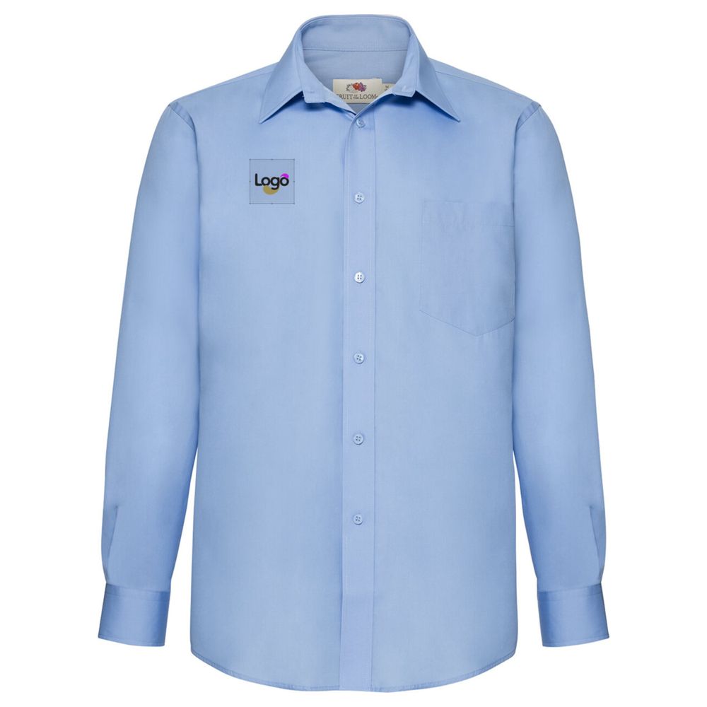 Mænds langærmet poplin skjorte 65-118-0 personaliseret - Bleu clair