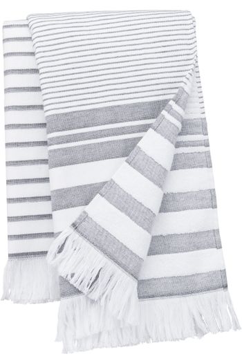 Striped Fouta with Fringes k132 - Striped white / Smoke
