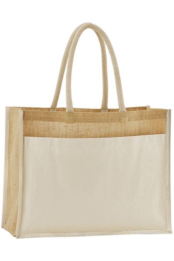 Tote Tasche mit Tasche aus Jute und Baumwolle w480 - Natural