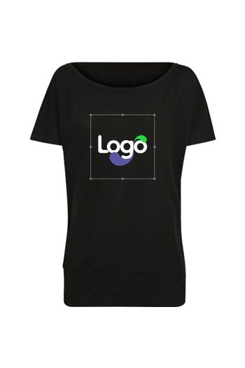 Camiseta de manga batwing para mulheres Tee shirt de algodão barco by108 - Black