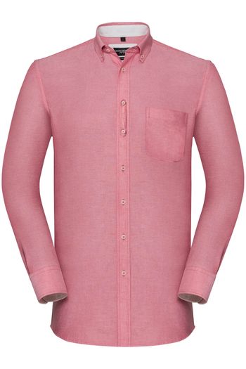 Camisa larga de manga larga de oxford lavada y ajustada r-920m-0 - Oxford red / Cream