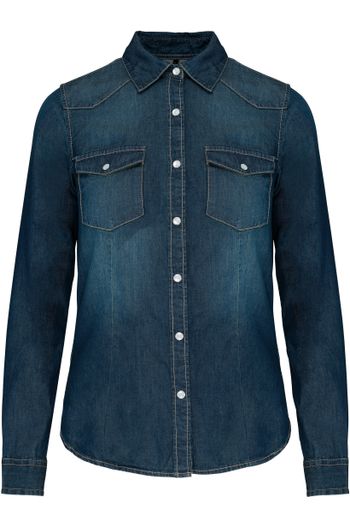 Jeansskjorta med långa ärmar för kvinnor k518 - Blue jean