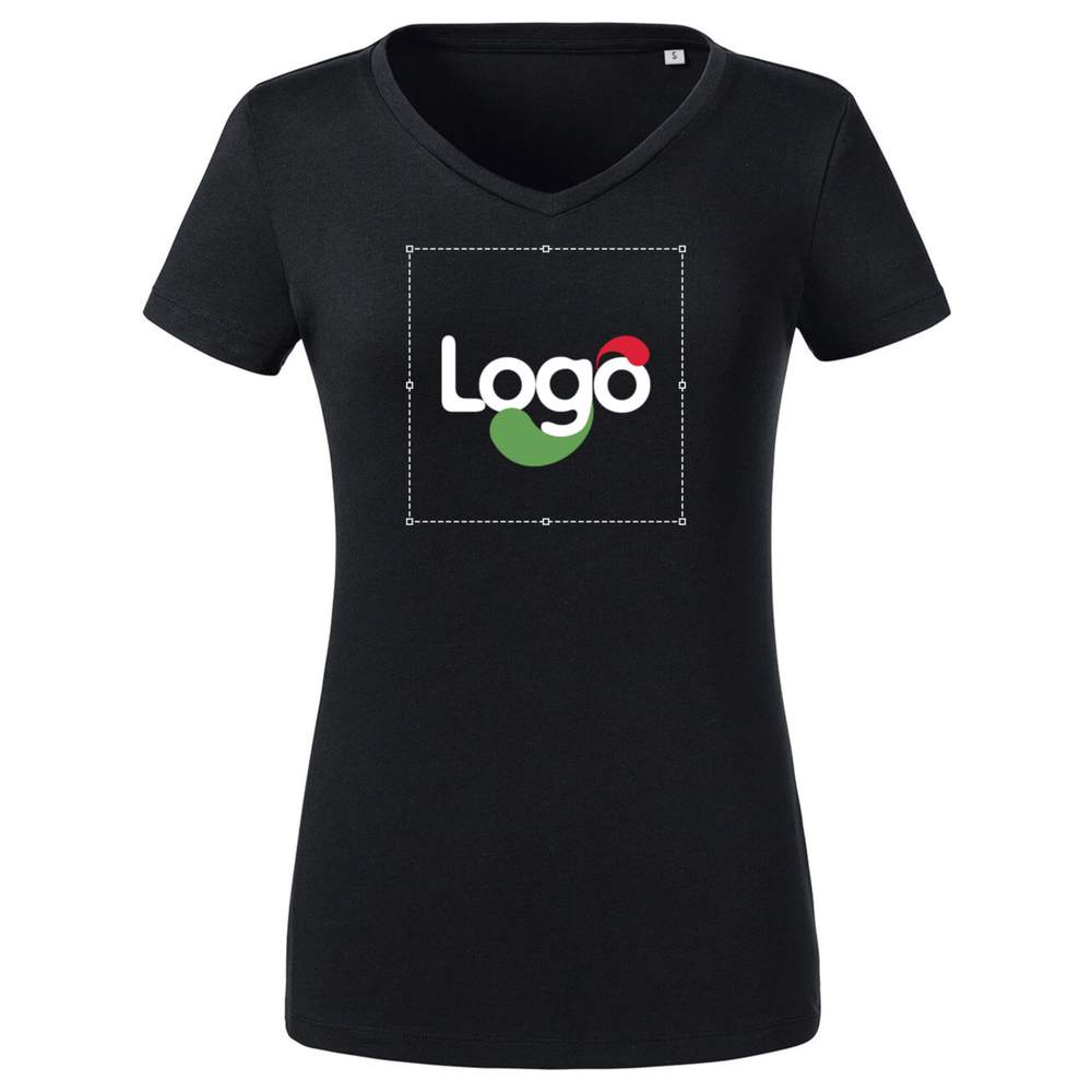 Camiseta de col V orgânica pura para mulheres RUSSELL-PURE-ORGANIC personalização r-103f-0 - Black