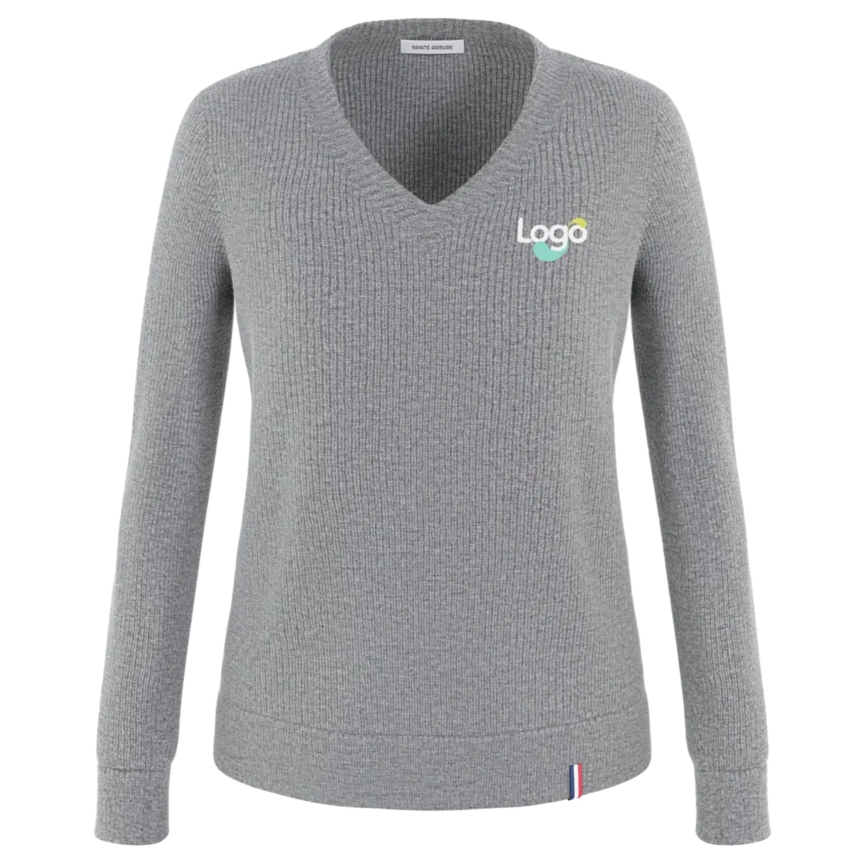 Origen cuello v mujer 6 personalización - Gris chiné