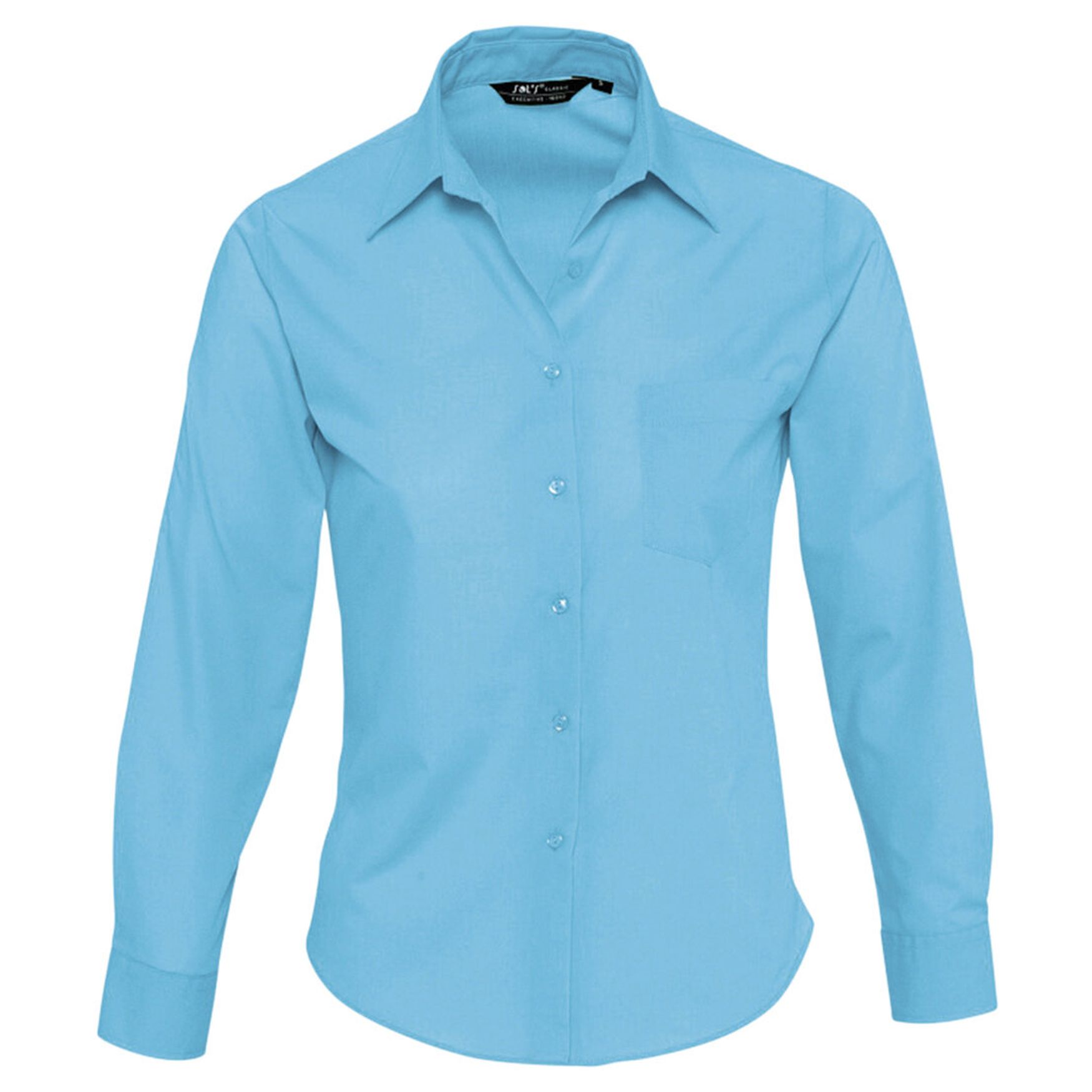 Executive Bluse Frau Popeline Langarm 16060 - Bleu atoll