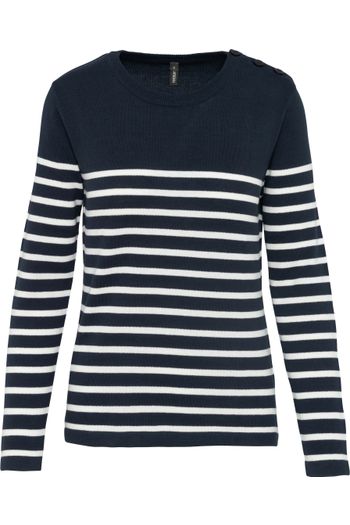 Marynarski sweter dla kobiet Sweter z bawełny z guzikami k990 - Striped navy / Off white