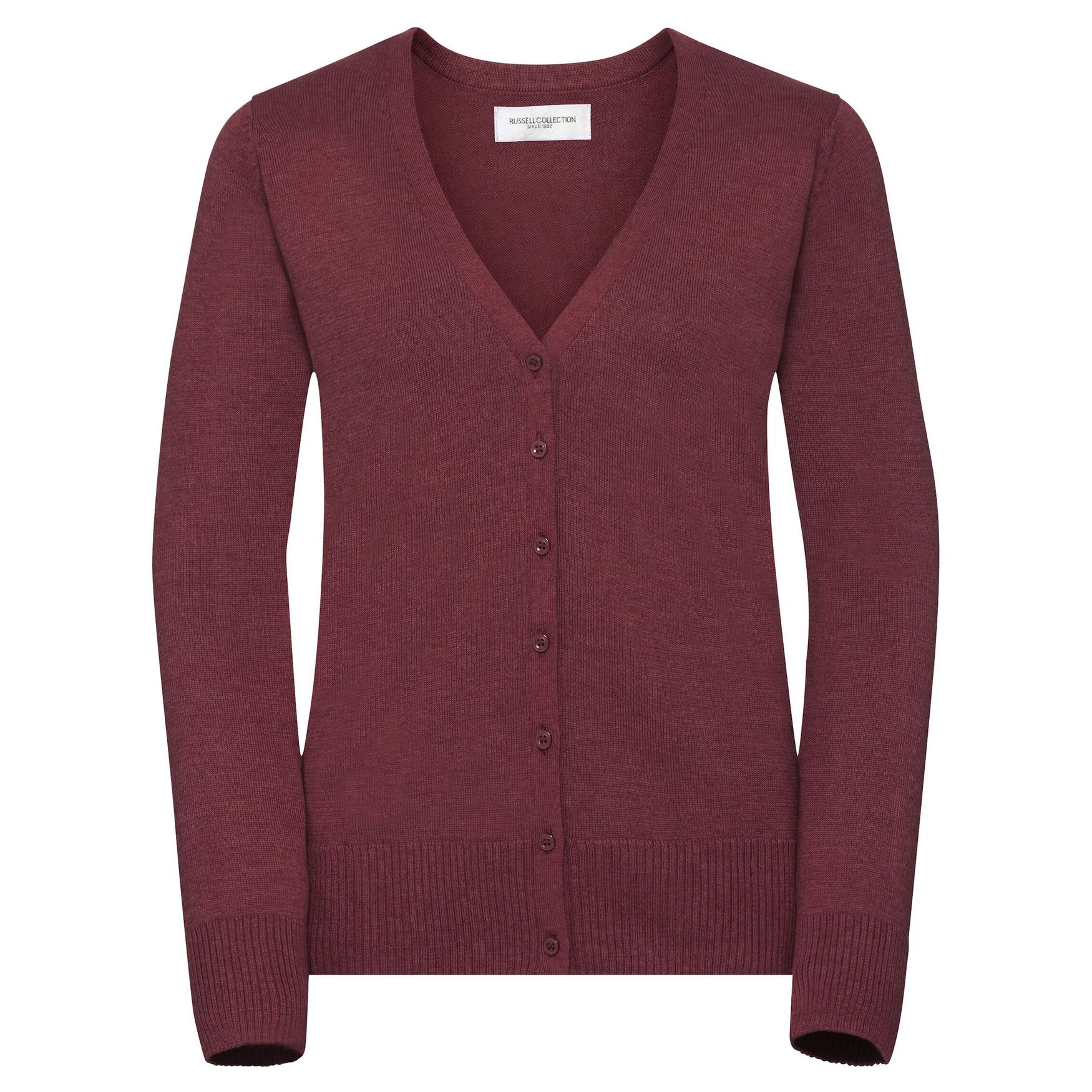 Ladies' v-neck knitted cardigan r-715f-0 - Cranberry marl